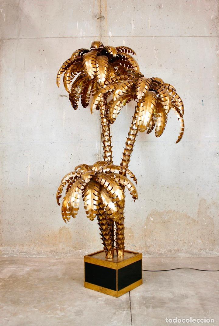 Vintage: L&Aacute;MPARA PIE TRIPLE PALMERA TIPO MAISON JANSEN - Foto 10