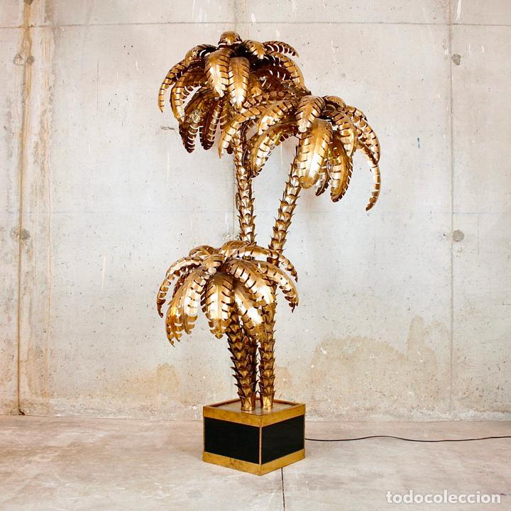 Vintage: L&Aacute;MPARA PIE TRIPLE PALMERA TIPO MAISON JANSEN - Foto 11