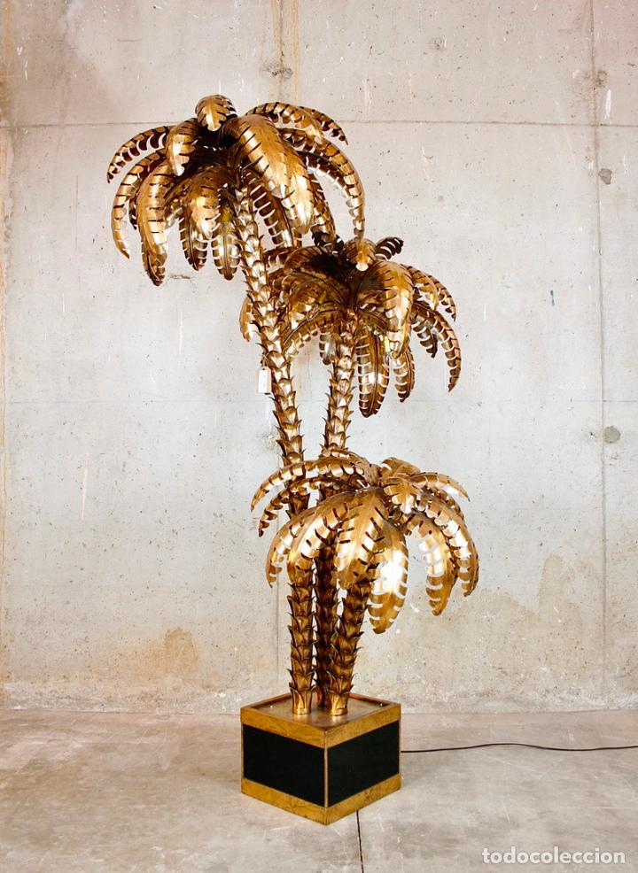 Vintage: L&Aacute;MPARA PIE TRIPLE PALMERA TIPO MAISON JANSEN - Foto 13