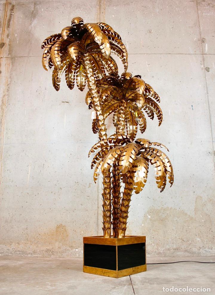 Vintage: L&Aacute;MPARA PIE TRIPLE PALMERA TIPO MAISON JANSEN - Foto 14