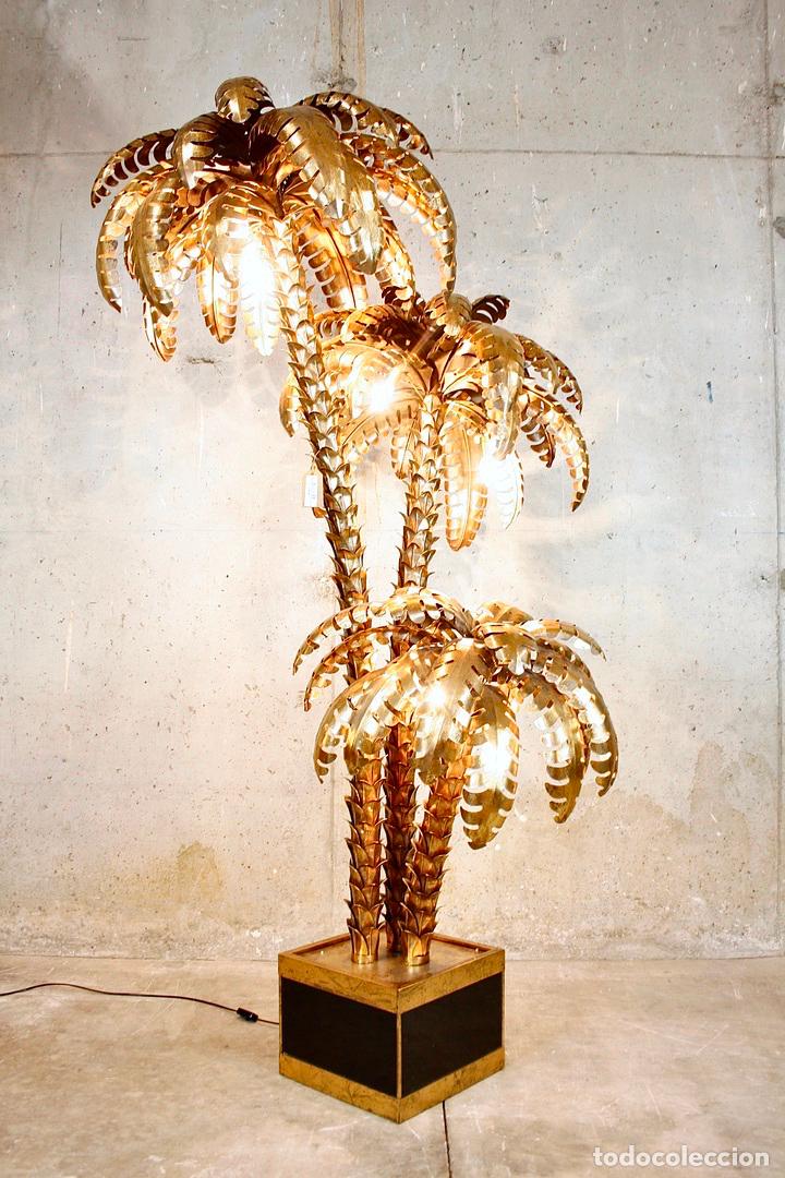 Vintage: L&Aacute;MPARA PIE TRIPLE PALMERA TIPO MAISON JANSEN - Foto 29