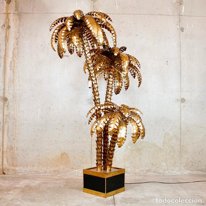 Vintage: L&Aacute;MPARA PIE TRIPLE PALMERA TIPO MAISON JANSEN - Foto 1