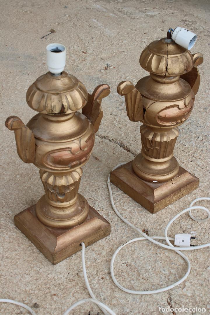 Vintage: pareja de lamparas de madera dorada - Foto 4
