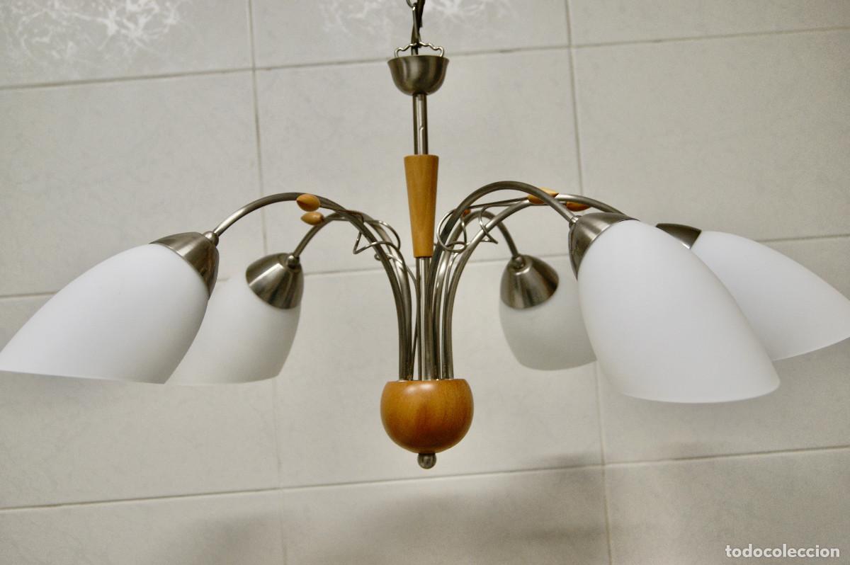Vintage: L&aacute;mpara de techo n&iacute;quel, madera y cristal - Foto 1