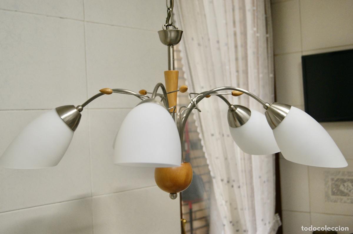 Vintage: L&aacute;mpara de techo n&iacute;quel, madera y cristal - Foto 2