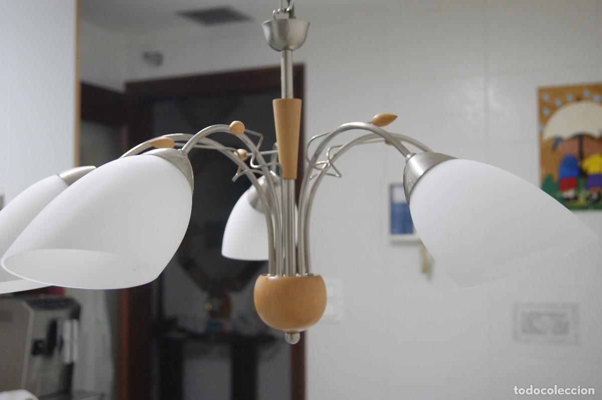 Vintage: L&aacute;mpara de techo n&iacute;quel, madera y cristal - Foto 3