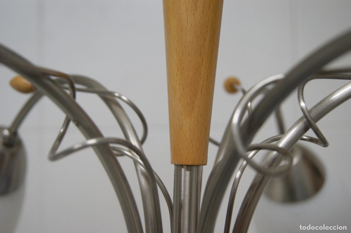 Vintage: L&aacute;mpara de techo n&iacute;quel, madera y cristal - Foto 8