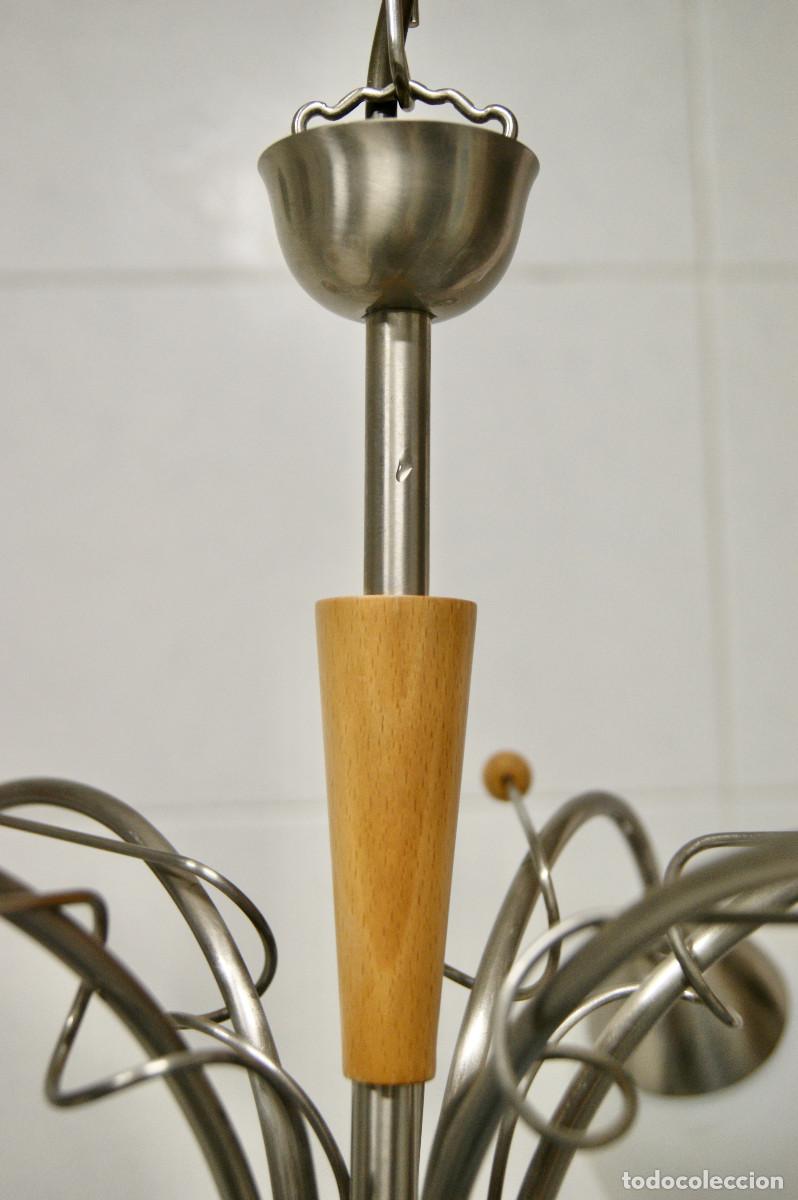 Vintage: L&aacute;mpara de techo n&iacute;quel, madera y cristal - Foto 11