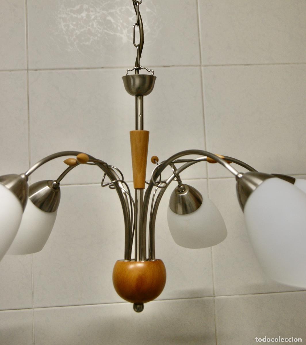 Vintage: L&aacute;mpara de techo n&iacute;quel, madera y cristal - Foto 13