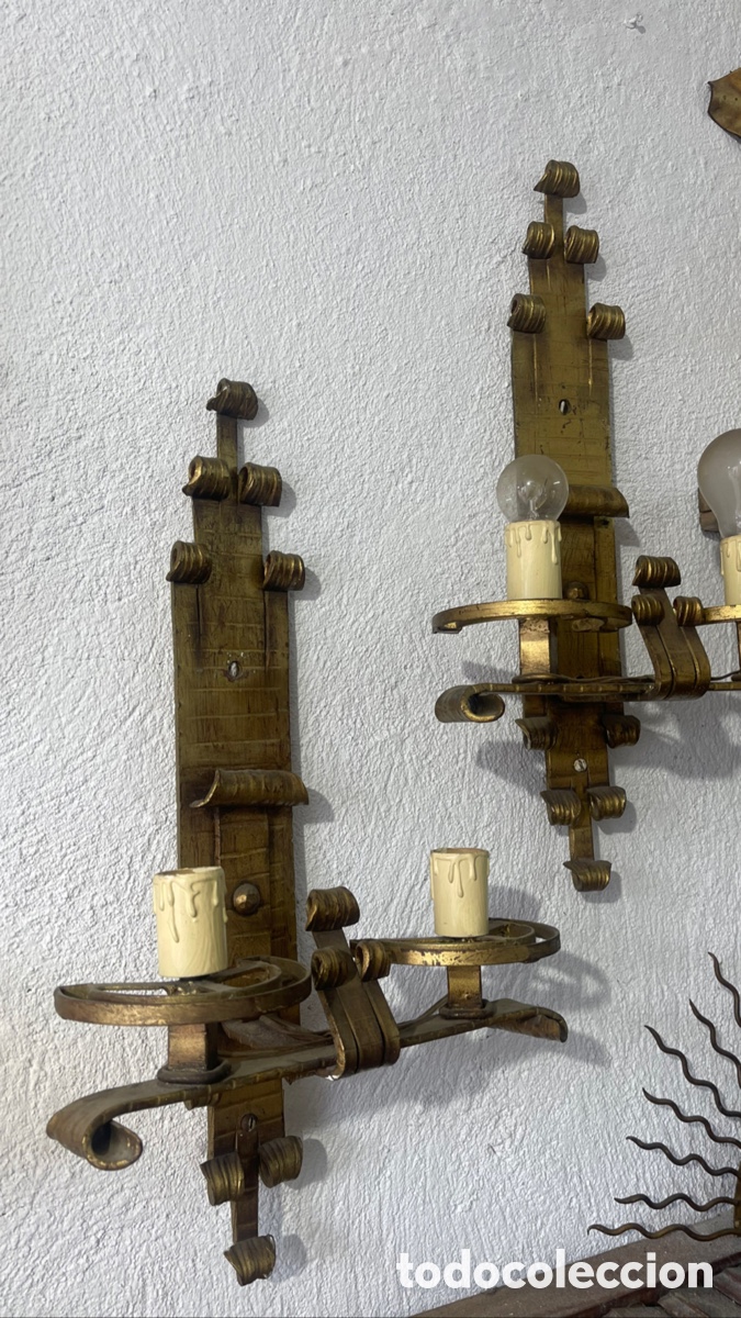 Vintage: Pareja de apliques de hierro forjado 50cms medieval - Foto 5