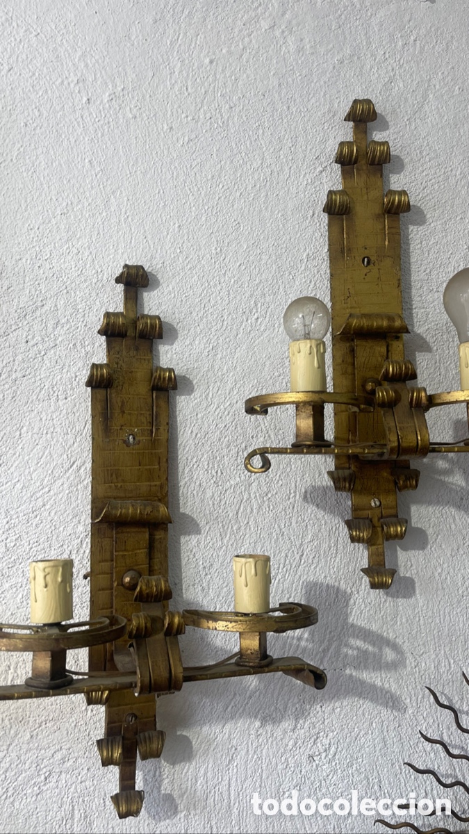 Vintage: Pareja de apliques de hierro forjado 50cms medieval - Foto 1