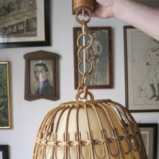 Vintage: PRECIOSA LAMPARA DE TECHO MIMBRE O CAÑA Y PAPEL - AÑOS 50-60