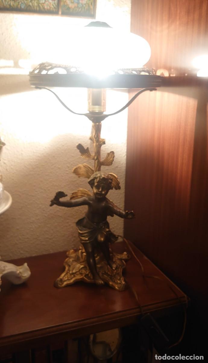 Vintage: L&Aacute;MPARA FIGURA &Aacute;NGEL BRONCE - Foto 7