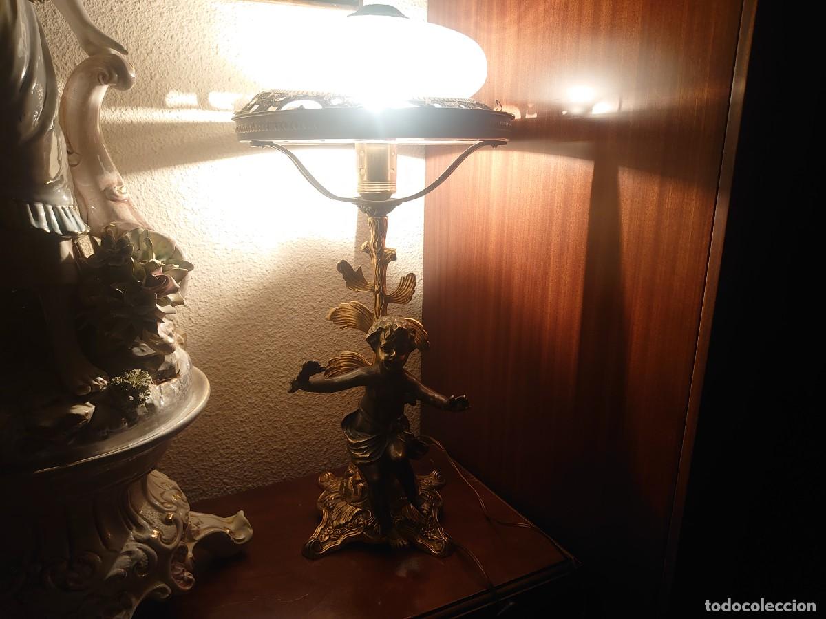 Vintage: L&Aacute;MPARA FIGURA &Aacute;NGEL BRONCE - Foto 9