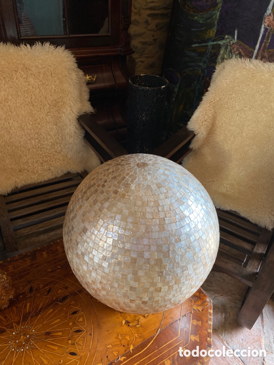 Vintage: L&aacute;mpara de mesa globo mosaico de n&aacute;car - Foto 3