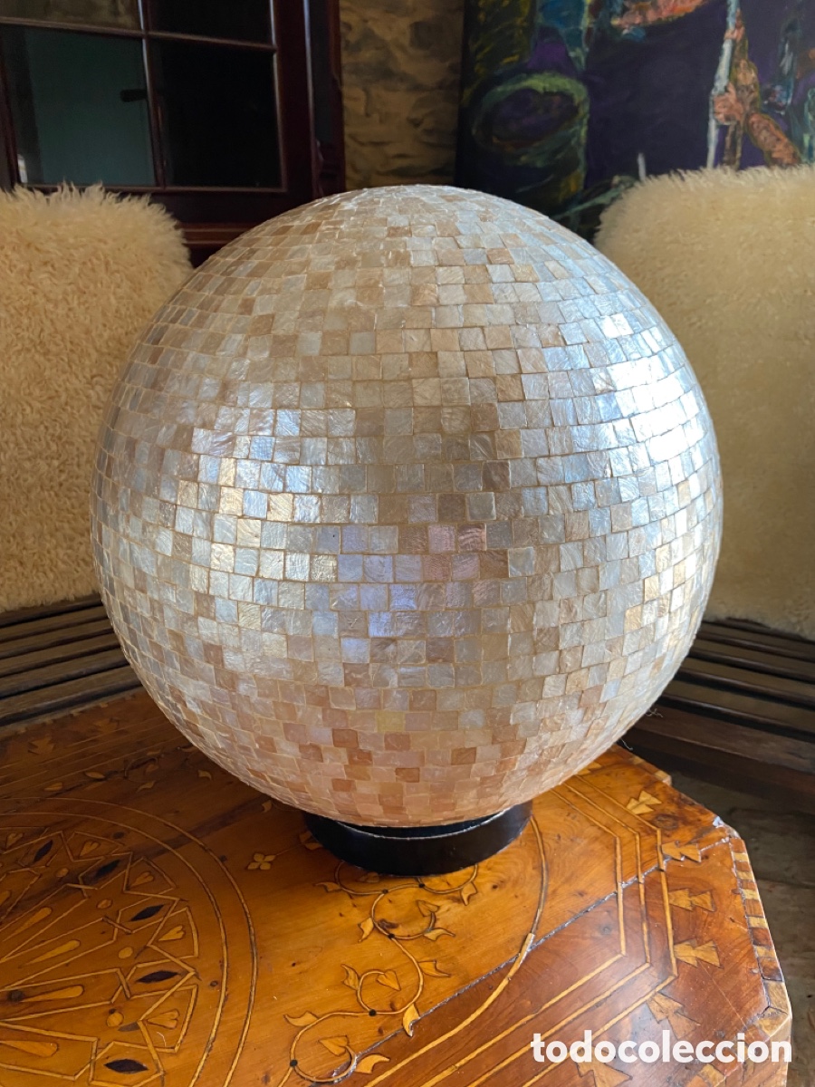 Vintage: L&aacute;mpara de mesa globo mosaico de n&aacute;car - Foto 4