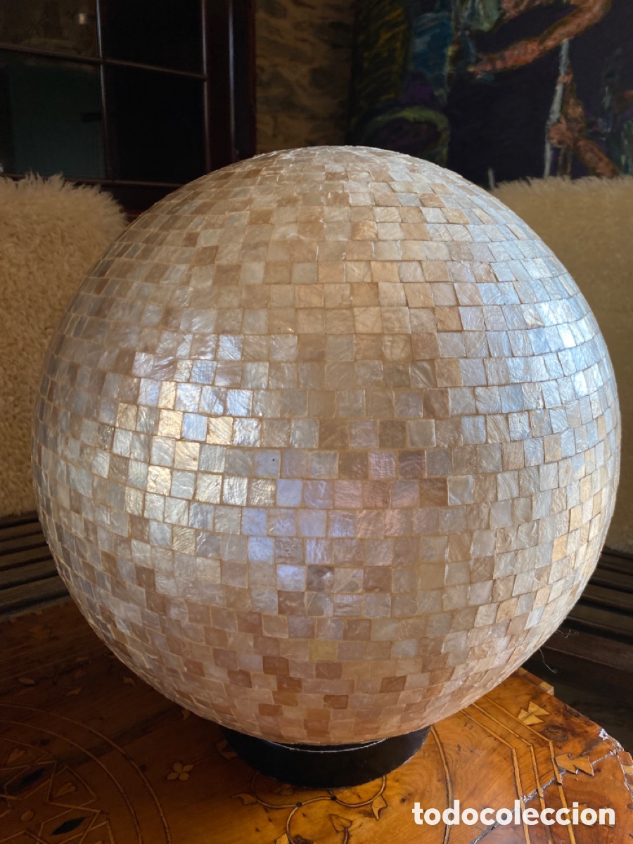 Vintage: L&aacute;mpara de mesa globo mosaico de n&aacute;car - Foto 6