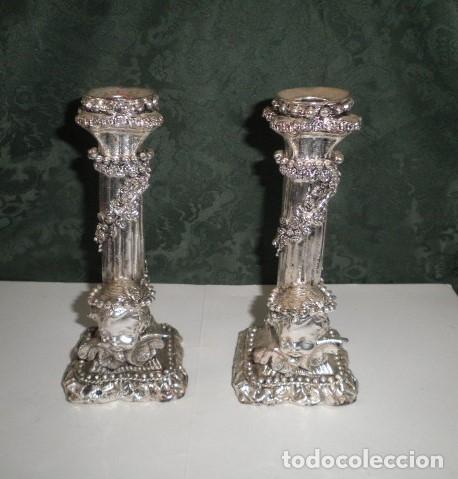 Vintage: CANDELABROS DE BRONCE CON BA&Ntilde;O DE PLATA - Foto 1