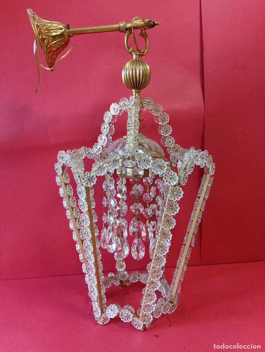 Vintage: LAMPARA BRONCE Y CRISTAL MARGARITAS, 70 CMS. - Foto 1