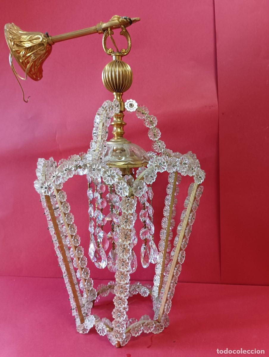 Vintage: LAMPARA BRONCE Y CRISTAL MARGARITAS, 70 CMS. - Foto 2