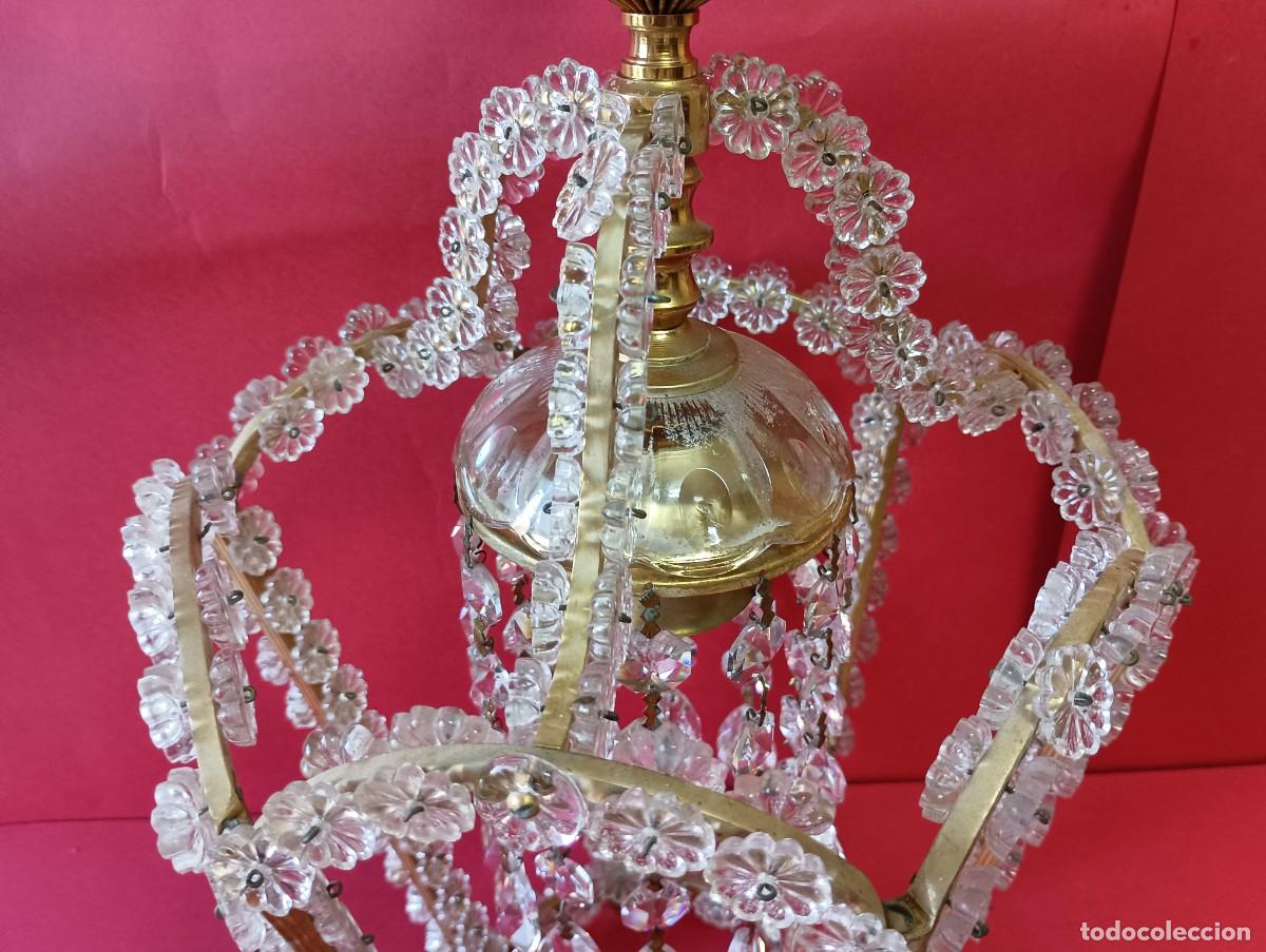 Vintage: LAMPARA BRONCE Y CRISTAL MARGARITAS, 70 CMS. - Foto 3