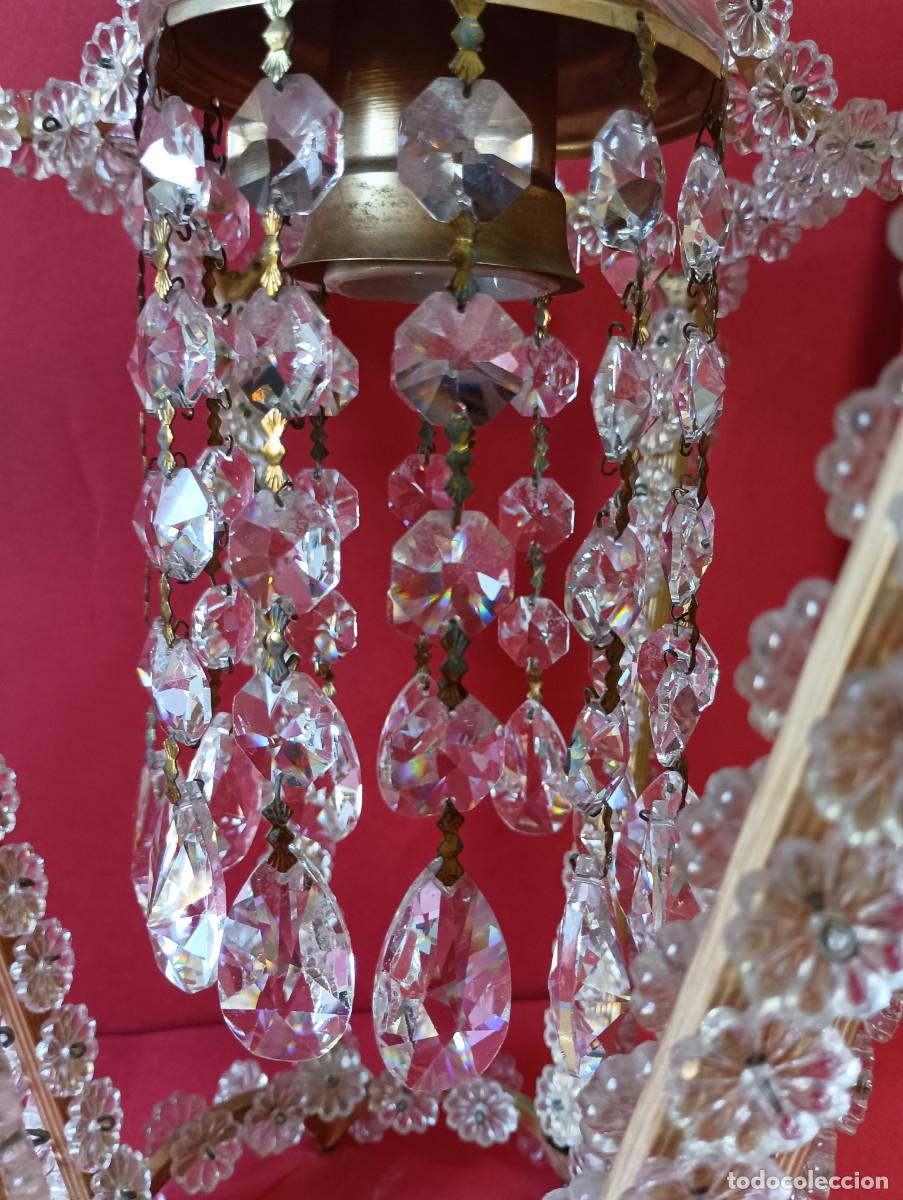 Vintage: LAMPARA BRONCE Y CRISTAL MARGARITAS, 70 CMS. - Foto 4