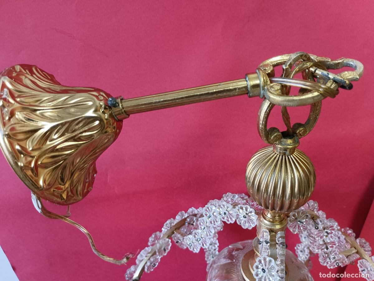 Vintage: LAMPARA BRONCE Y CRISTAL MARGARITAS, 70 CMS. - Foto 5