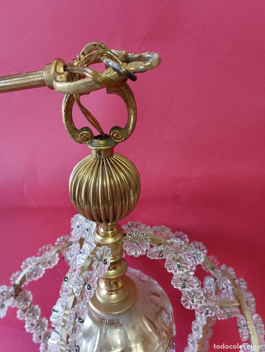 Vintage: LAMPARA BRONCE Y CRISTAL MARGARITAS, 70 CMS. - Foto 6
