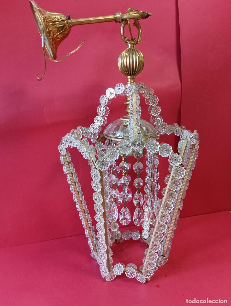 Vintage: LAMPARA BRONCE Y CRISTAL MARGARITAS, 70 CMS. - Foto 7