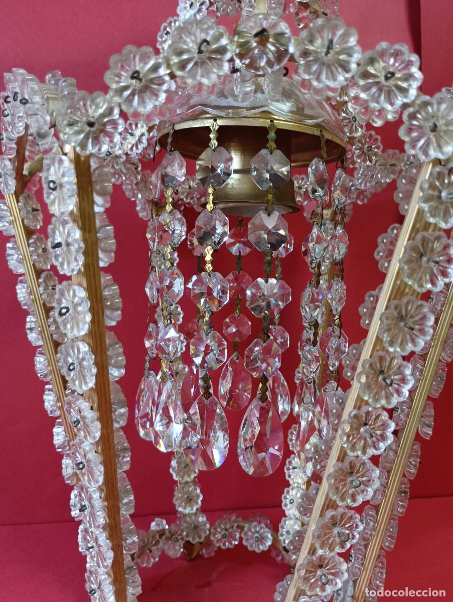 Vintage: LAMPARA BRONCE Y CRISTAL MARGARITAS, 70 CMS. - Foto 8