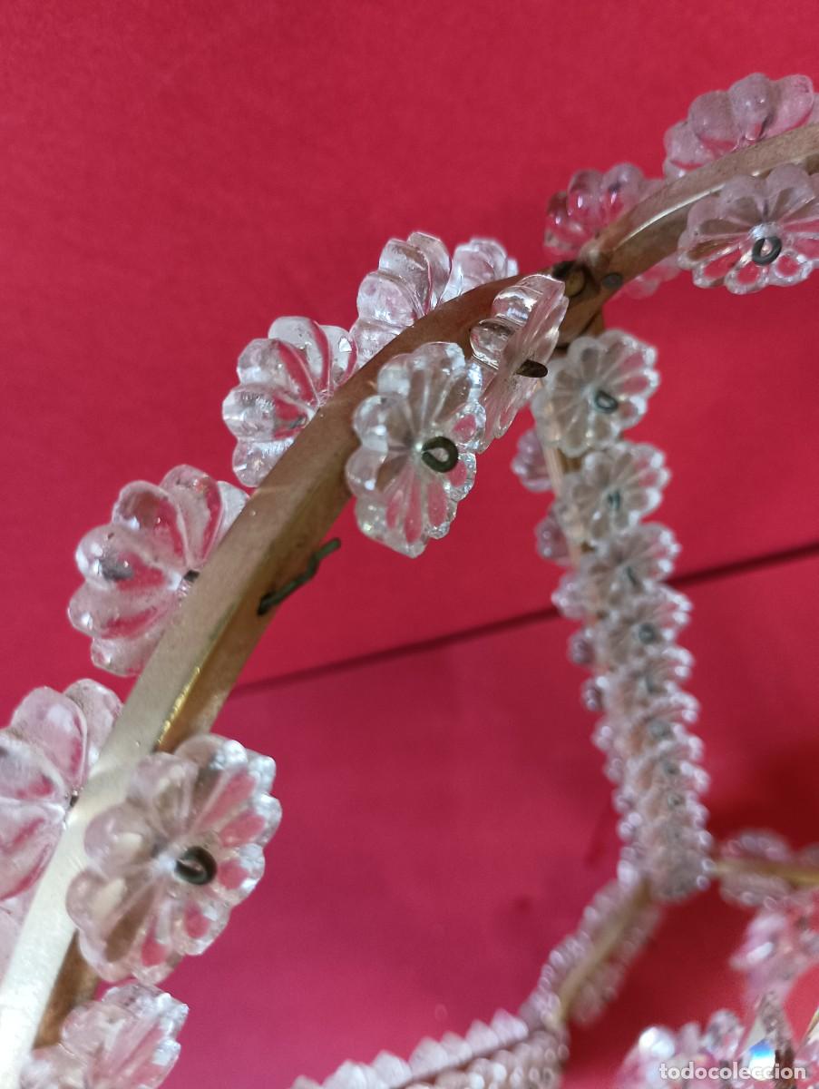 Vintage: LAMPARA BRONCE Y CRISTAL MARGARITAS, 70 CMS. - Foto 9