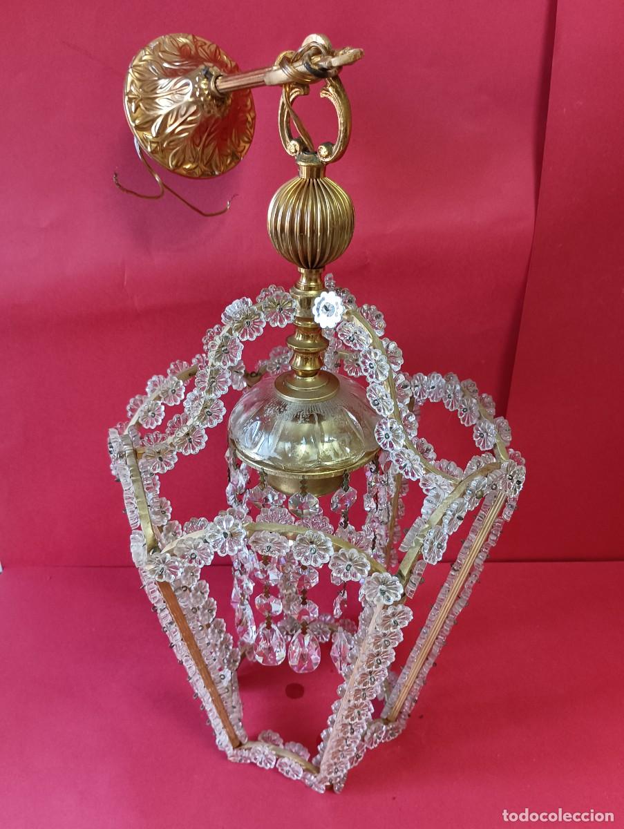 Vintage: LAMPARA BRONCE Y CRISTAL MARGARITAS, 70 CMS. - Foto 10