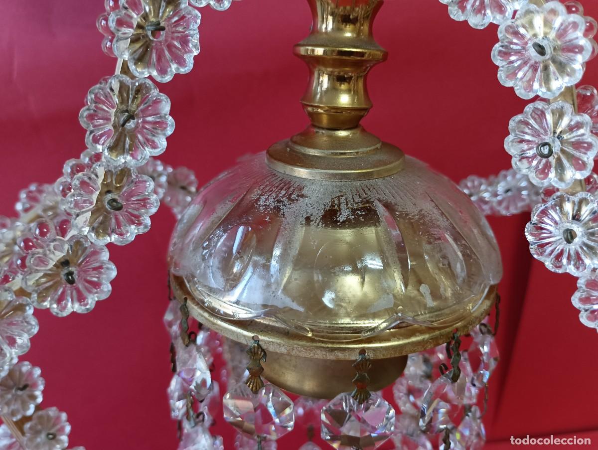 Vintage: LAMPARA BRONCE Y CRISTAL MARGARITAS, 70 CMS. - Foto 11
