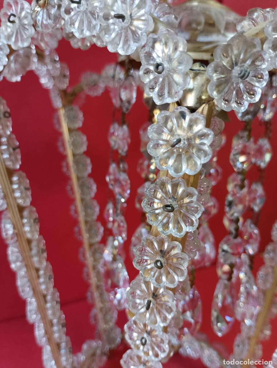 Vintage: LAMPARA BRONCE Y CRISTAL MARGARITAS, 70 CMS. - Foto 13