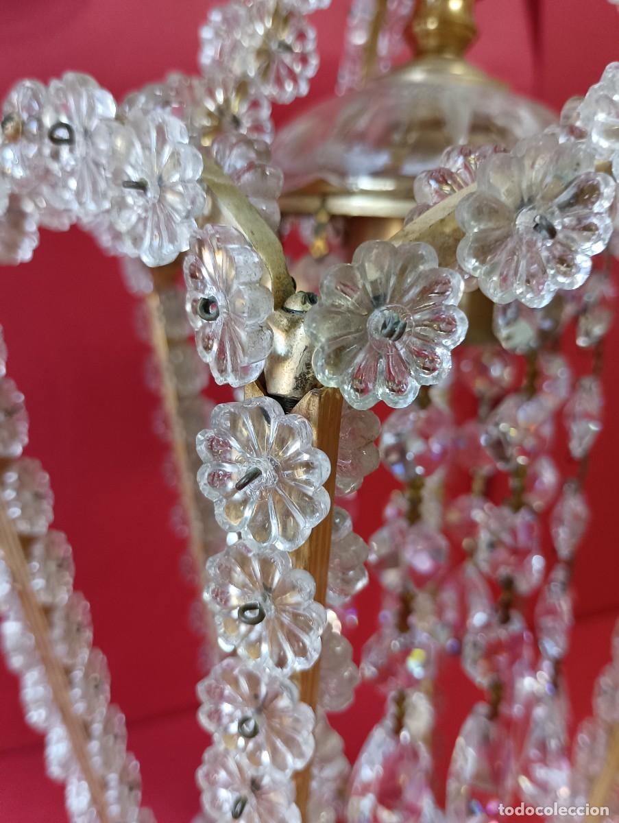 Vintage: LAMPARA BRONCE Y CRISTAL MARGARITAS, 70 CMS. - Foto 14