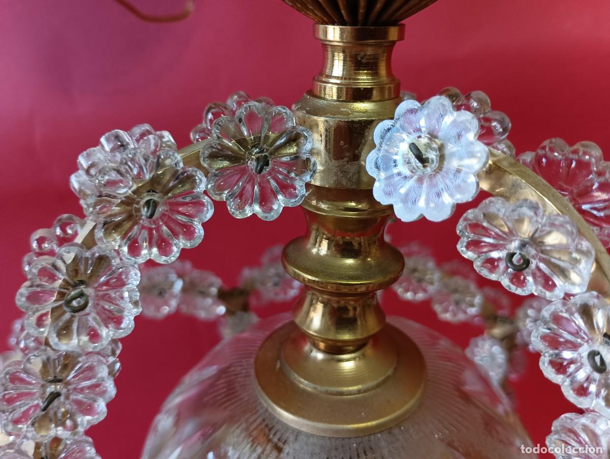 Vintage: LAMPARA BRONCE Y CRISTAL MARGARITAS, 70 CMS. - Foto 15