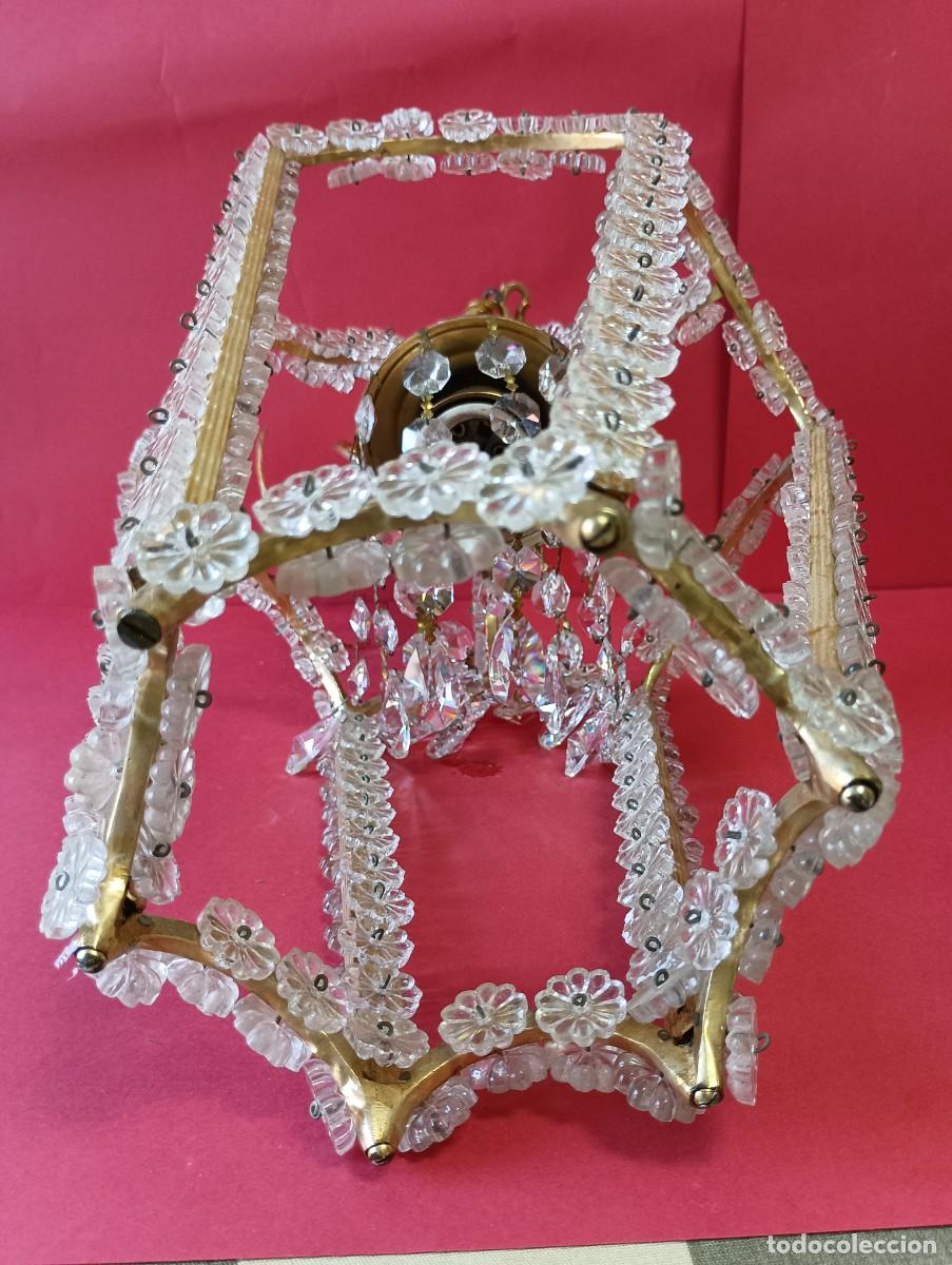 Vintage: LAMPARA BRONCE Y CRISTAL MARGARITAS, 70 CMS. - Foto 16