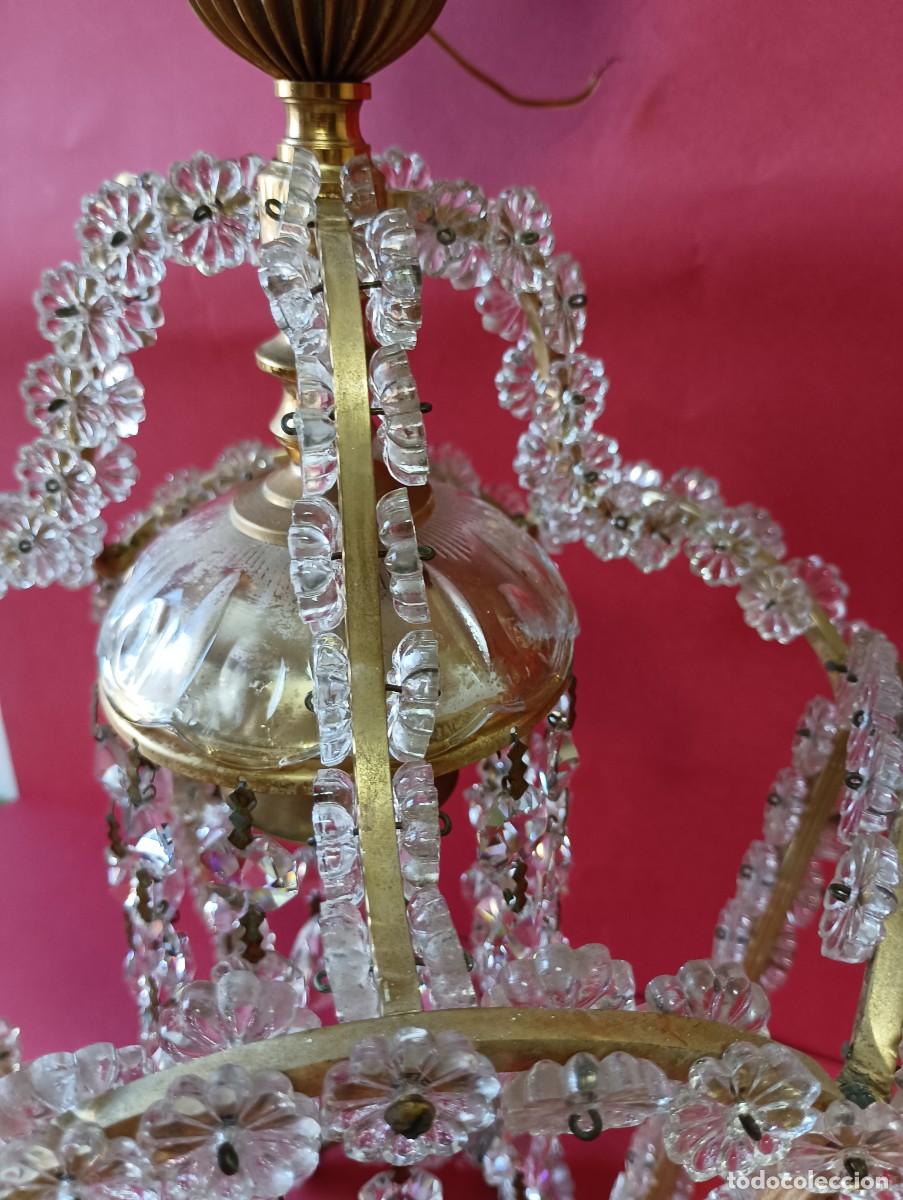 Vintage: LAMPARA BRONCE Y CRISTAL MARGARITAS, 70 CMS. - Foto 18