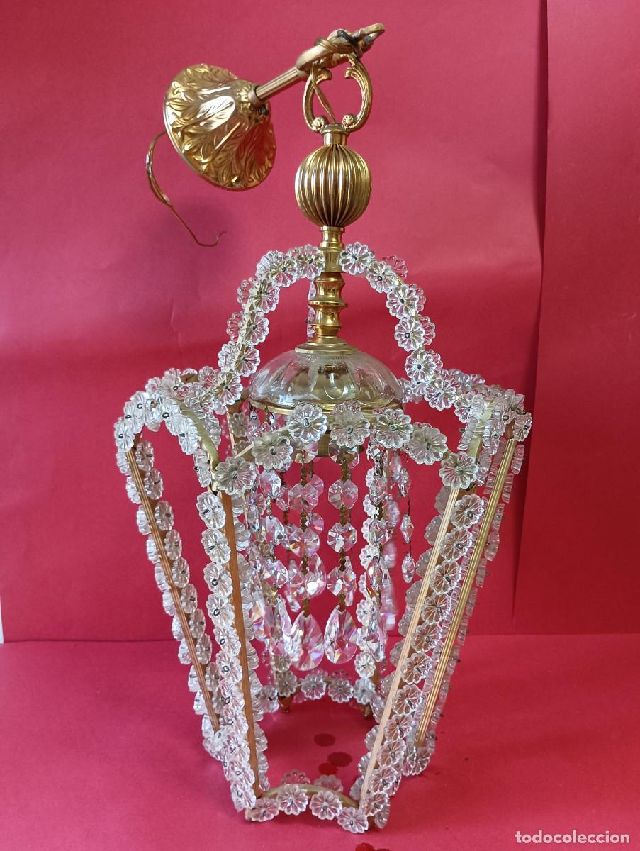 Vintage: LAMPARA BRONCE Y CRISTAL MARGARITAS, 70 CMS. - Foto 20