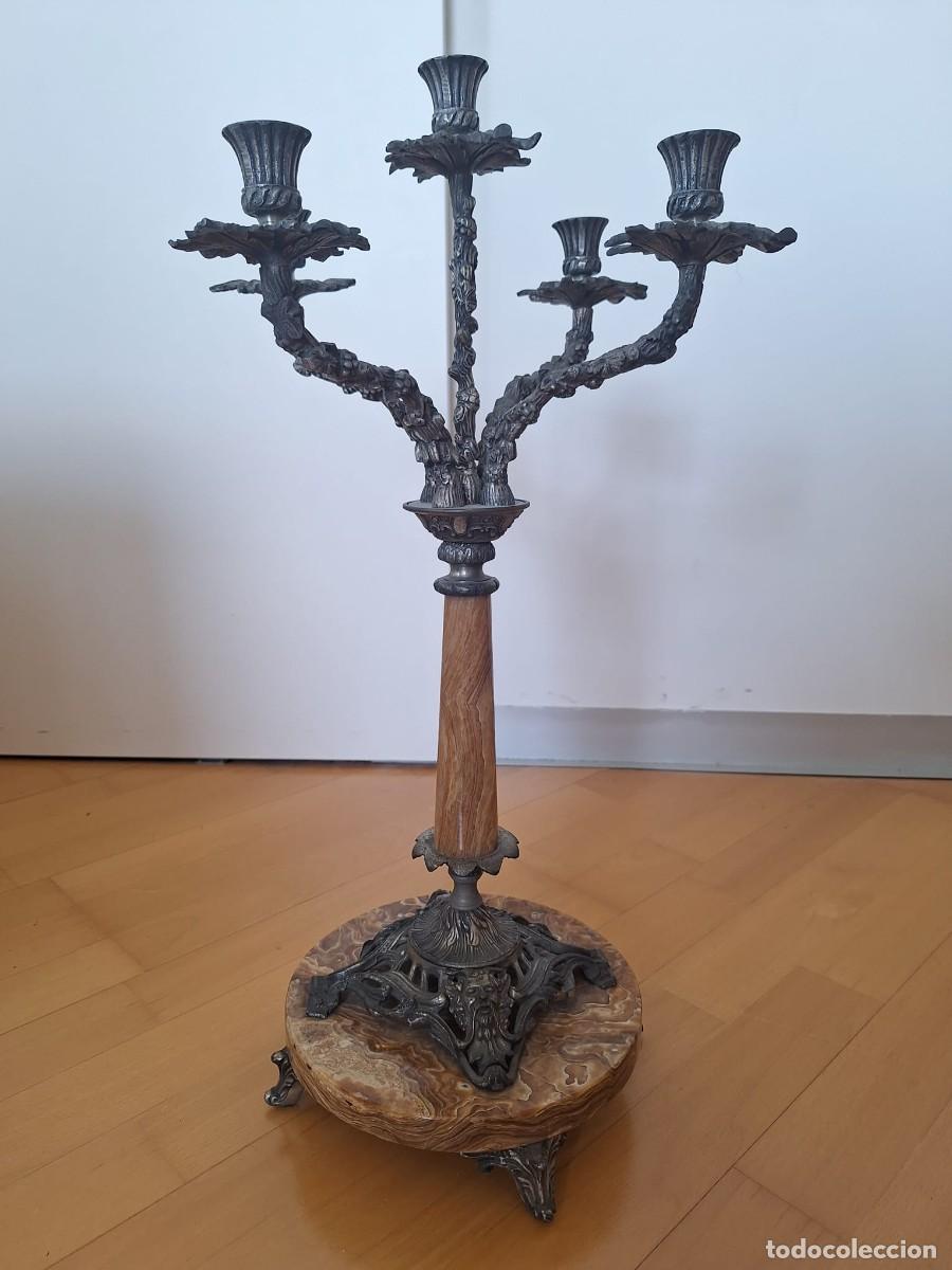 Vintage: PAREJA DE CANDELABROS CON PIE DE M&Aacute;RMOL - Foto 1