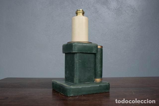 Vintage: Pied de lampe cuir vert dapr&egrave;s Dupr&eacute; Lafon - Foto 2