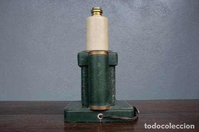 Vintage: Pied de lampe cuir vert dapr&egrave;s Dupr&eacute; Lafon - Foto 3