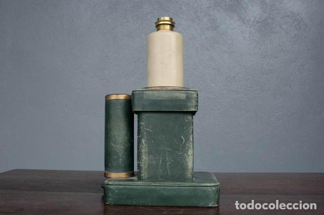 Vintage: Pied de lampe cuir vert dapr&egrave;s Dupr&eacute; Lafon - Foto 4