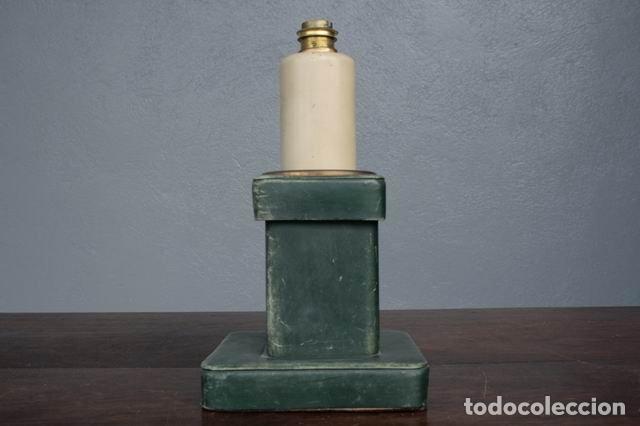 Vintage: Pied de lampe cuir vert dapr&egrave;s Dupr&eacute; Lafon - Foto 1