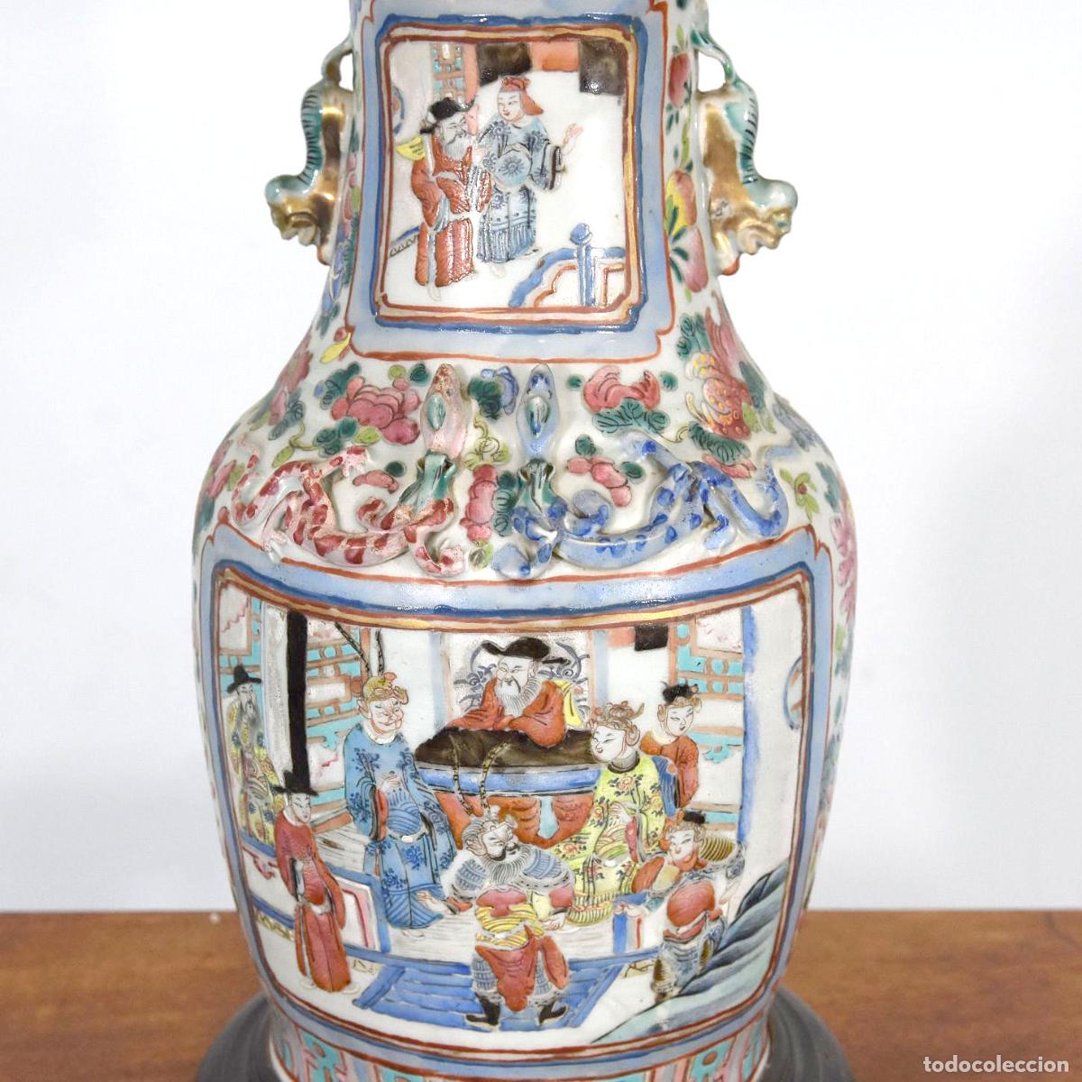 Vintage: Vase canton &eacute;poque XIX&egrave;me mont&eacute; en lampe - Foto 3