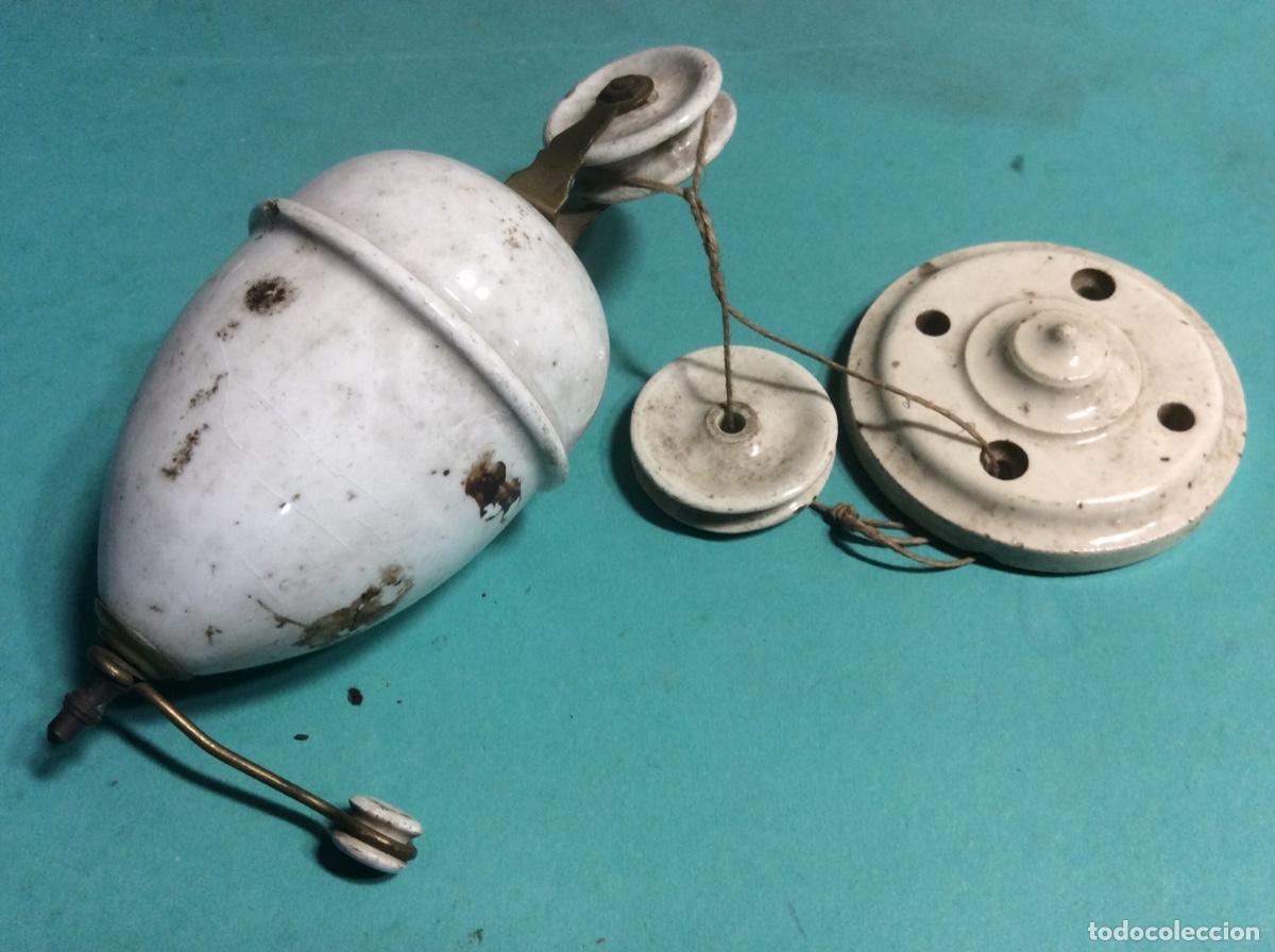 Vintage: POLEA CONTRAPESO DE L&Aacute;MPARA EN PORCELANA - Foto 1