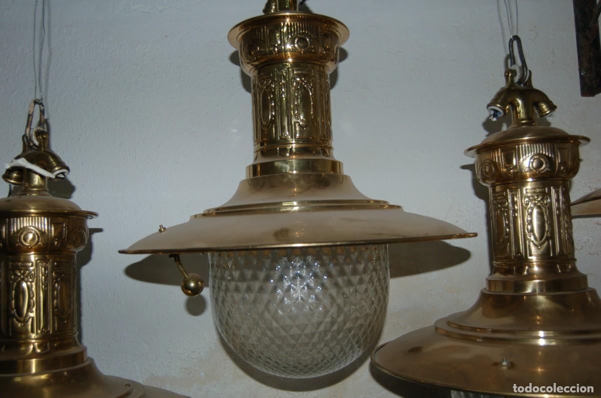 Vintage: 5 FAROLES DE BARCO CON TULIPA DE CRISTAL. - Foto 1