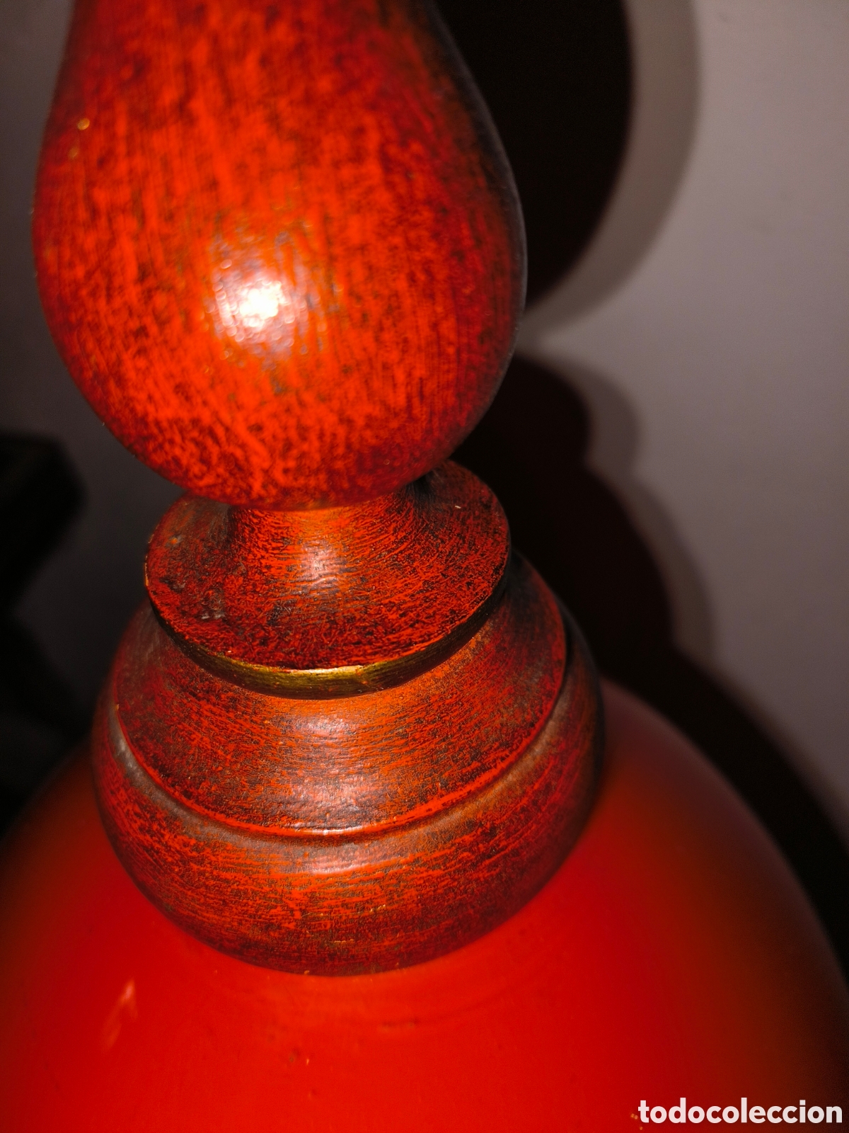 Vintage: L&aacute;mpara de opalina naranja y madera - Foto 3