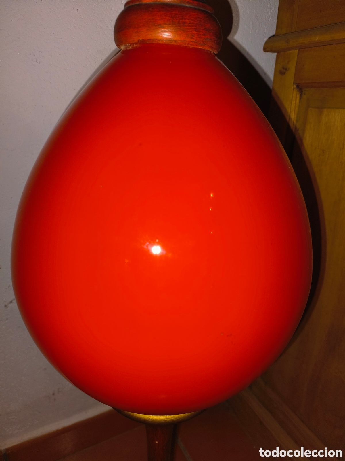Vintage: L&aacute;mpara de opalina naranja y madera - Foto 8