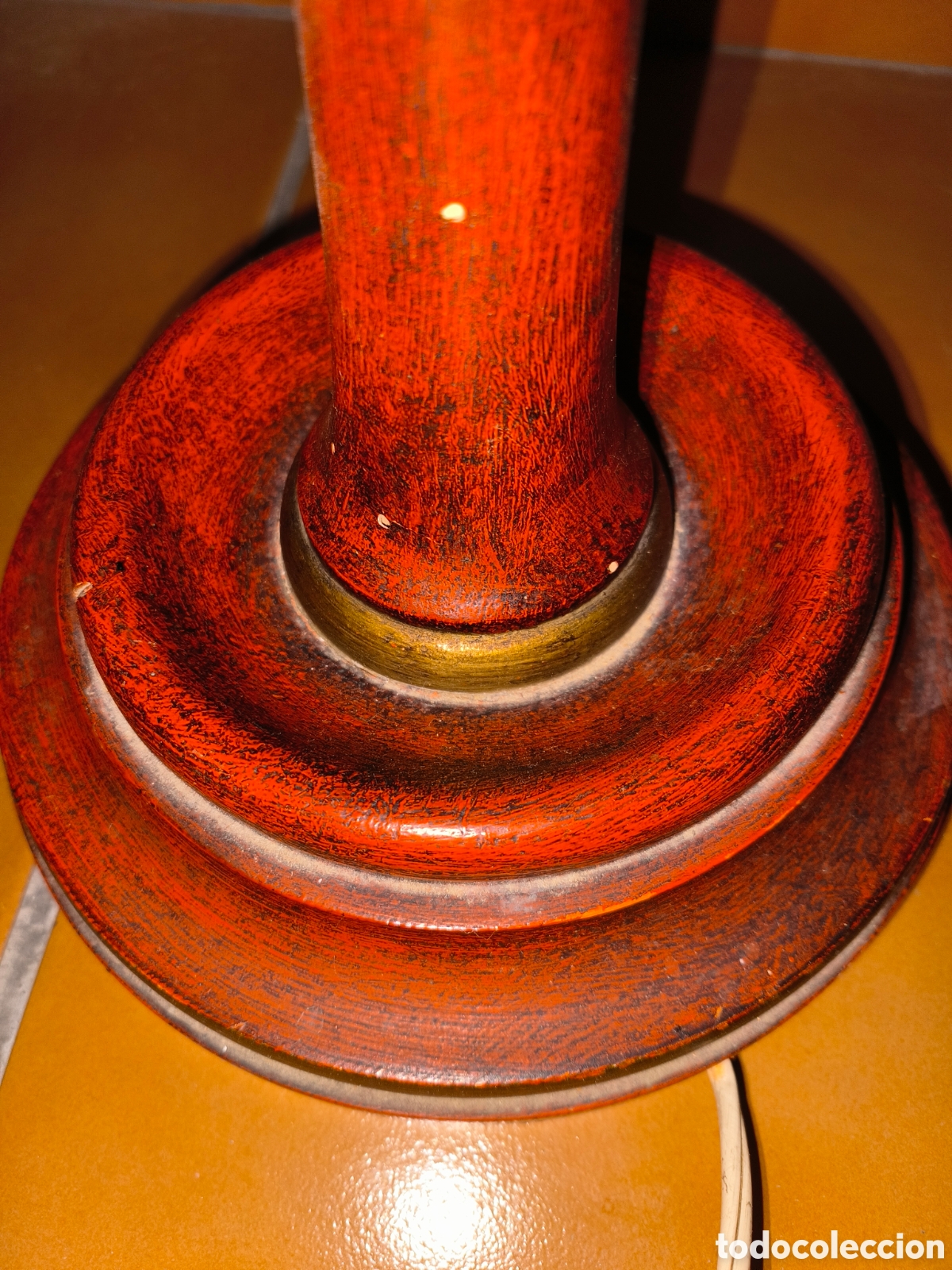 Vintage: L&aacute;mpara de opalina naranja y madera - Foto 9